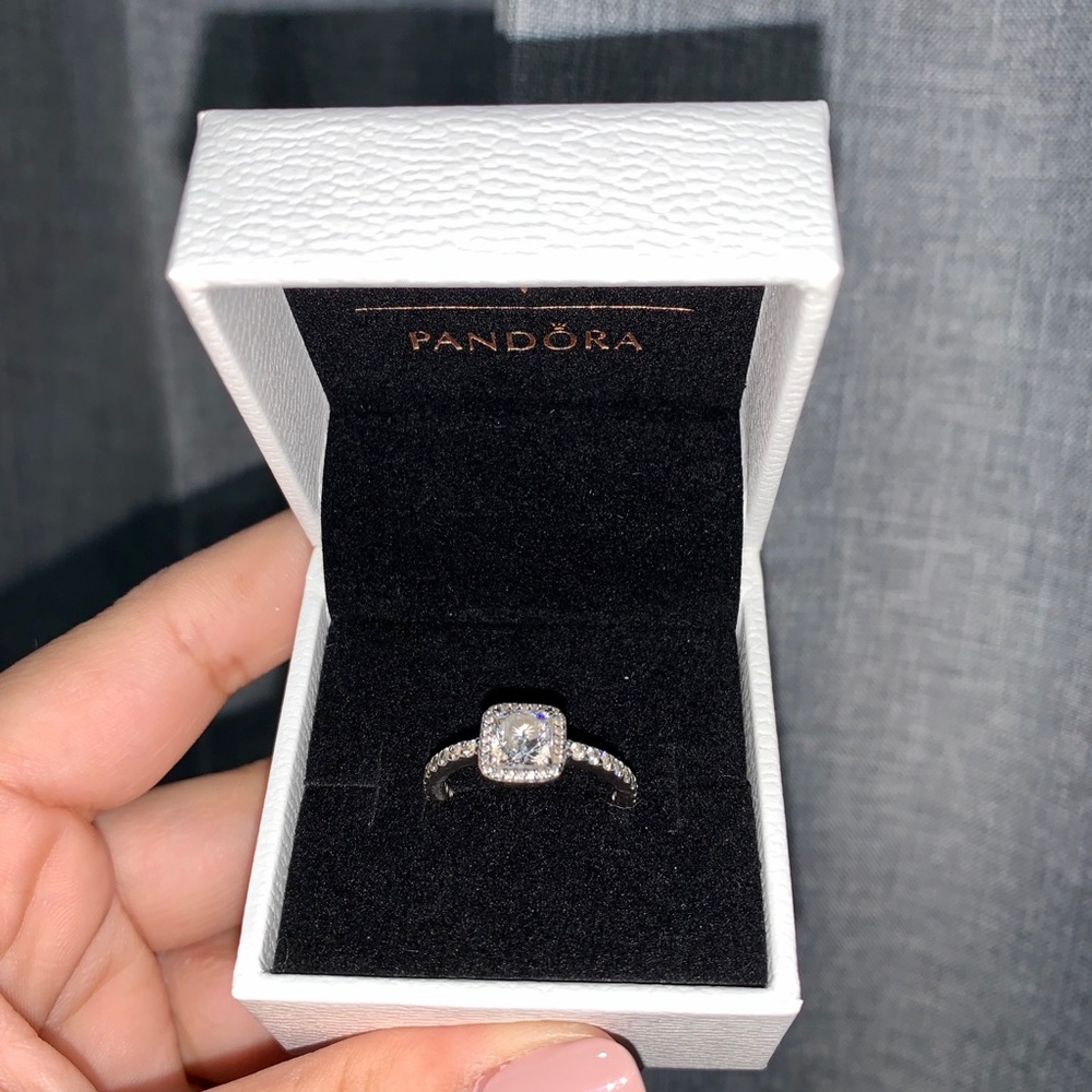 Pandora-Square Sparkle Halo Ring